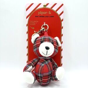 Piper K Christmas Plaid Bear Bag Charm Key chain New